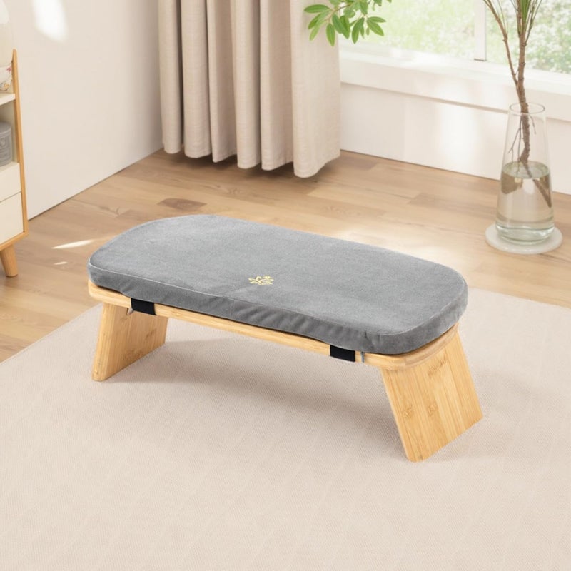 Estleys Meditation Bench, Bamboo Meditation Stool, Folding Kneeling Meditation Bench, Seiza Prayer Bench, Prayer Bench with Meditation Cushion, Kneeling Stool (Grey & Big) - Image 2